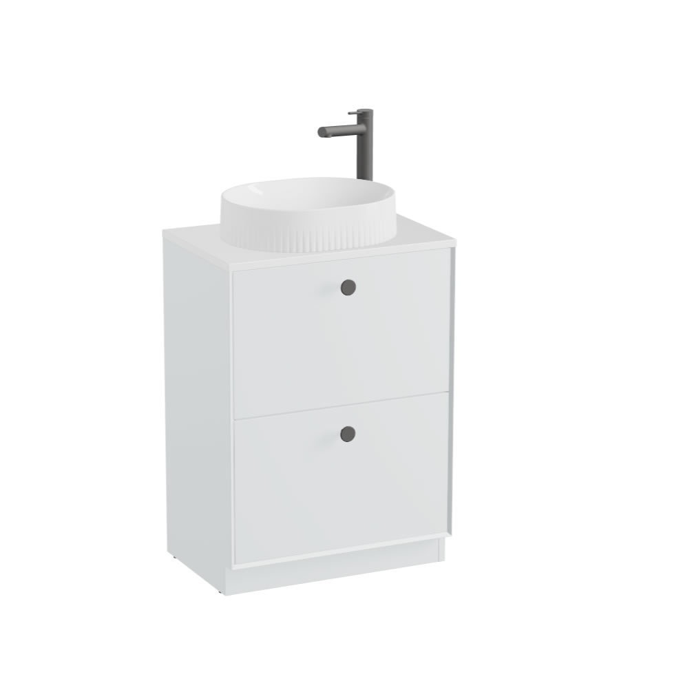 Vado Safari Smooth 600mm Arctic White Floorstanding Vanity Unit & Gloss Worktop